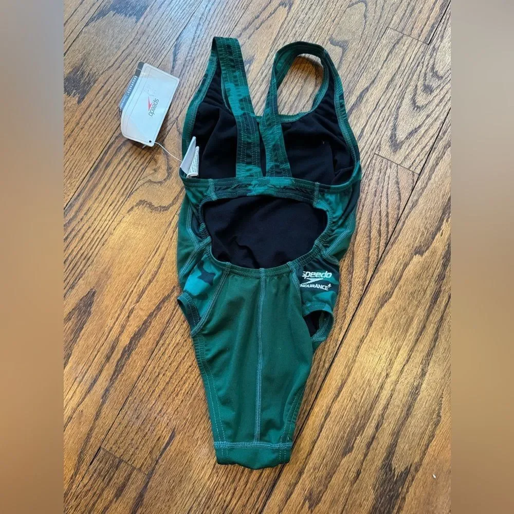 NWT New SPEEDO Green Camouflage Camo Racing Athletic Swimsuit 22 Girls 6